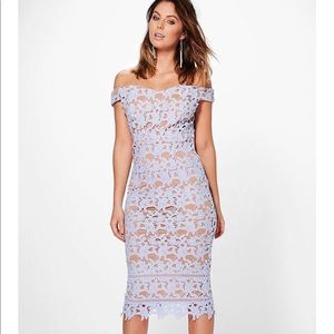 Boohoo lace crochet shoulder midi dress NEW w/tags